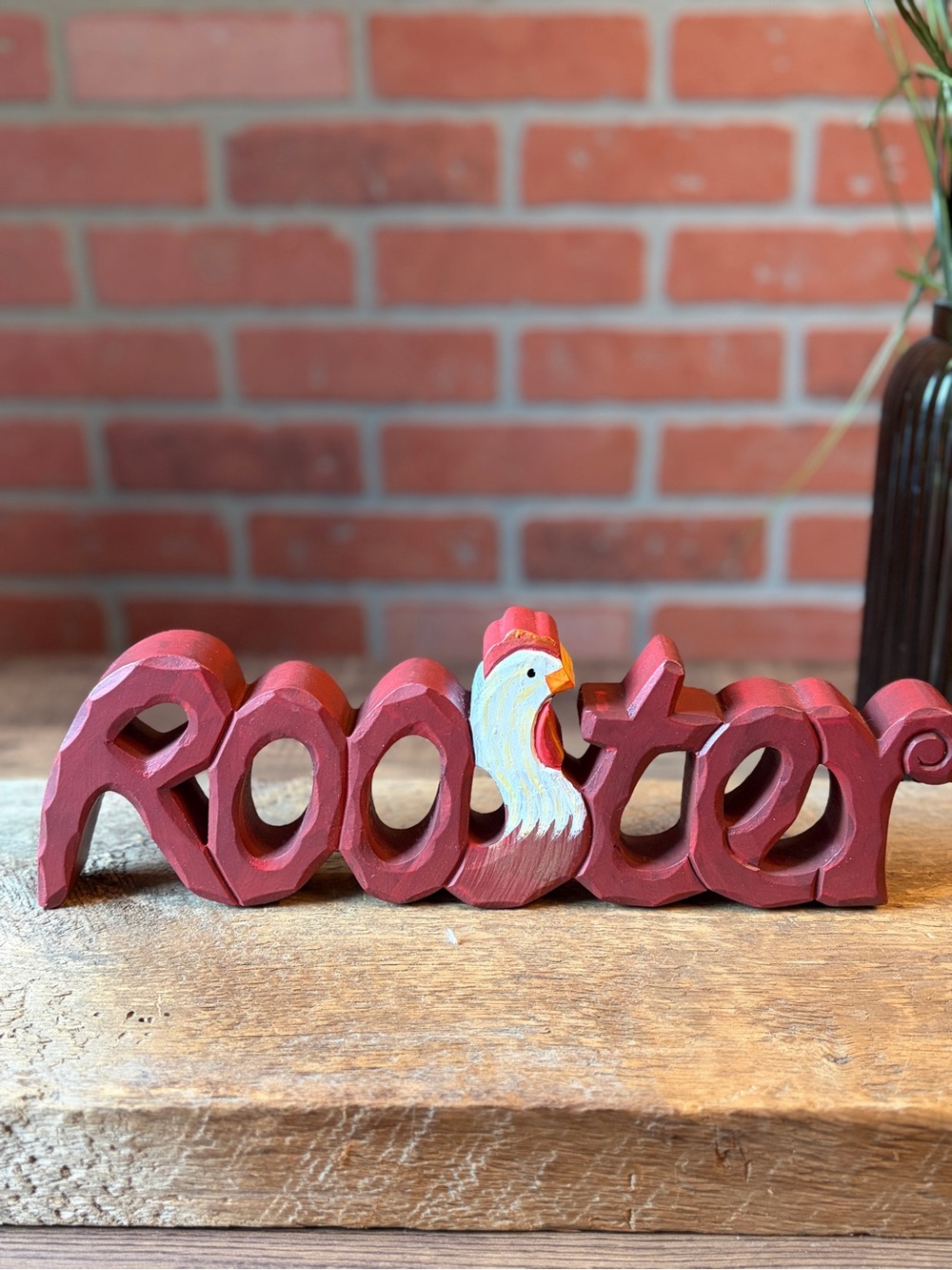 Hand-Carved Wooden Rooster Sign | Farmhouse Rustic Wood Decor